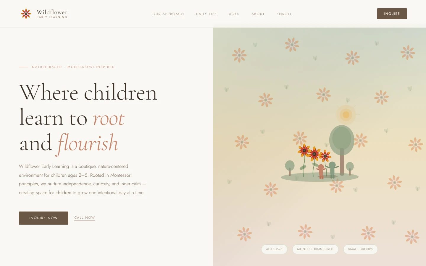 Wildflower Early Learning homepage on desktop